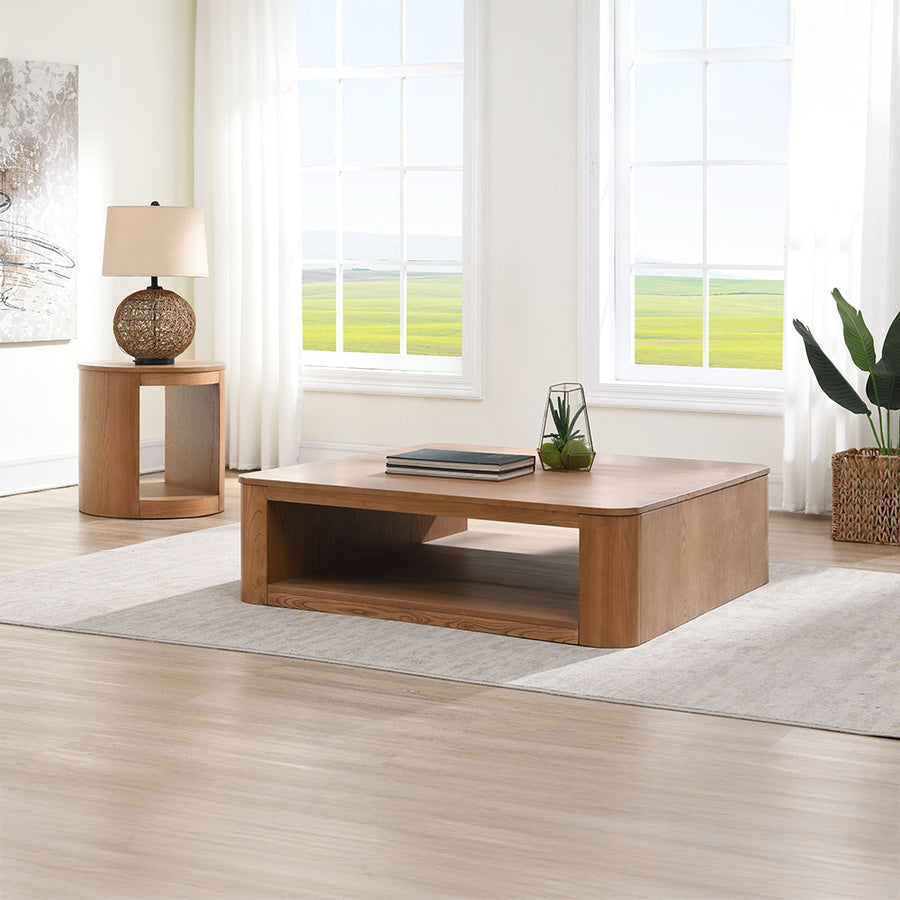 Zoey Coffee & End Table - Thick Oak Top & Hollow Sculptural Base