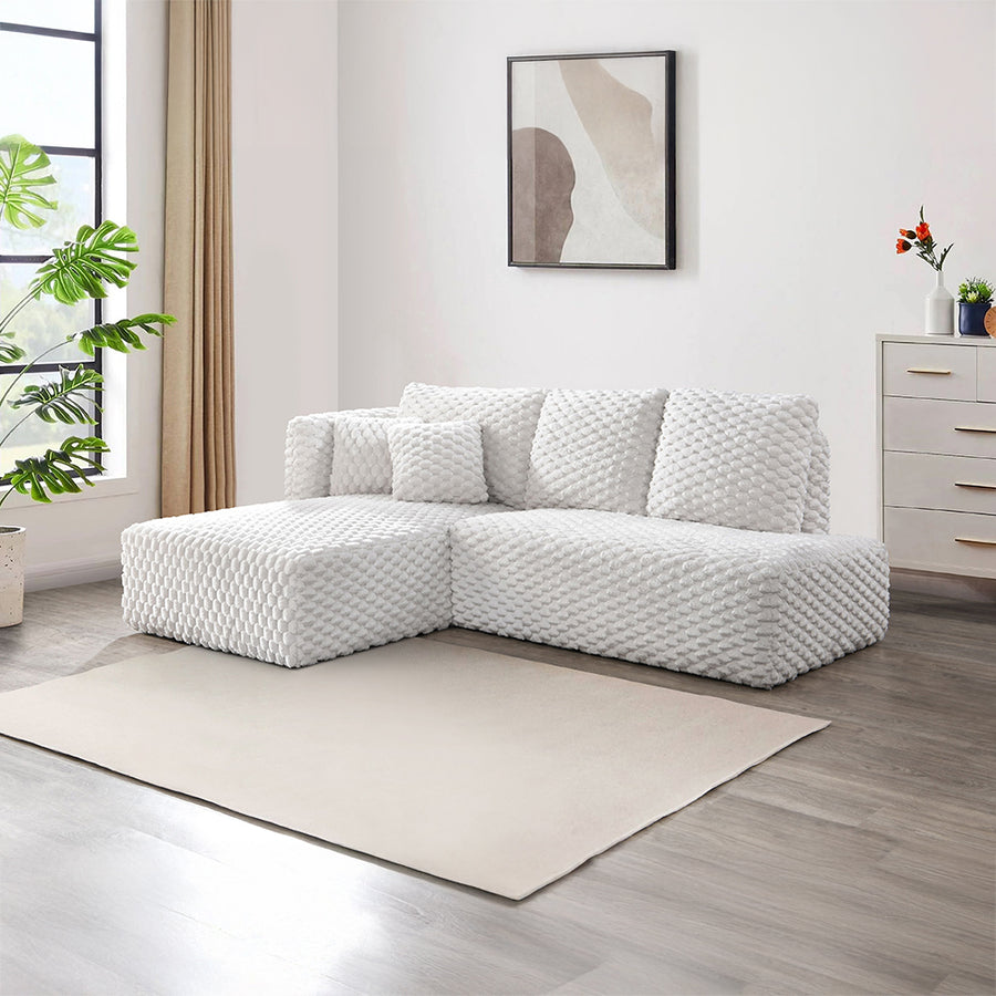 Manya Sectional Sofa - Pocket Coil Seating & Accent Pillows in Ivory Corduroy