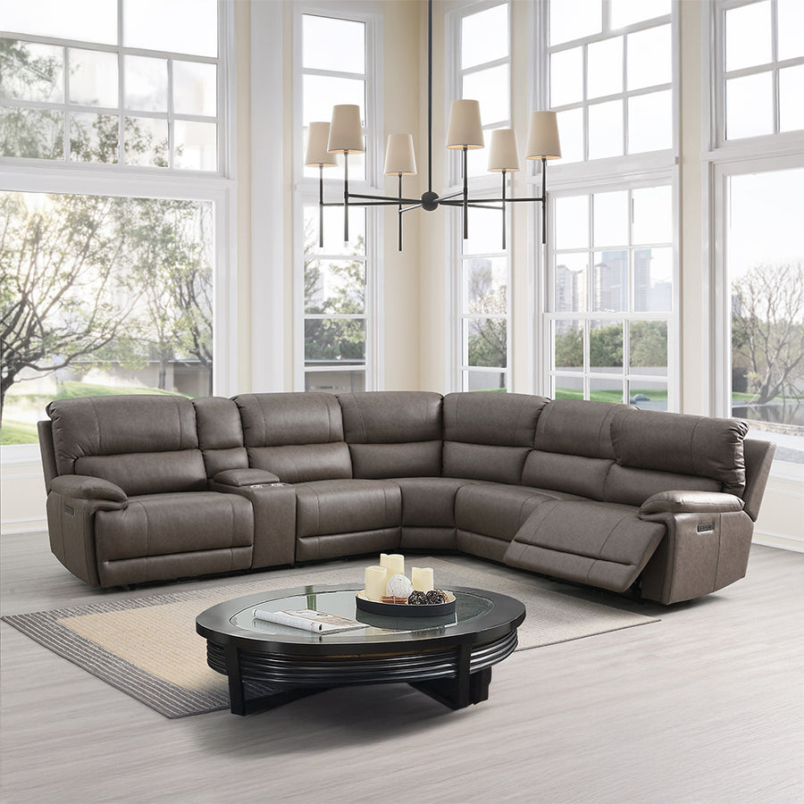 Kantu Power Motion Sectional Sofa - Zero Gravity, Power Headrests & USB in Brown Leatherette