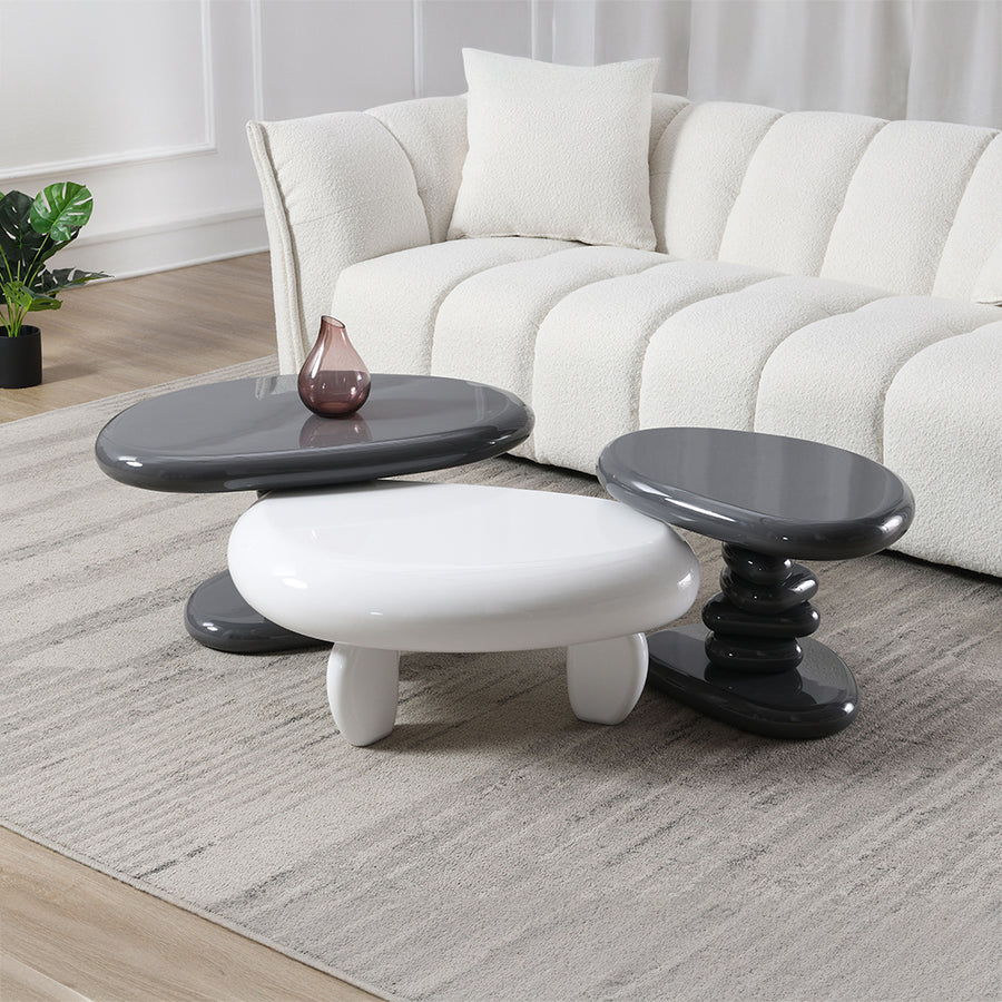 Wylie High Gloss Coffee Table & End Table - Bold Thick Tops in White