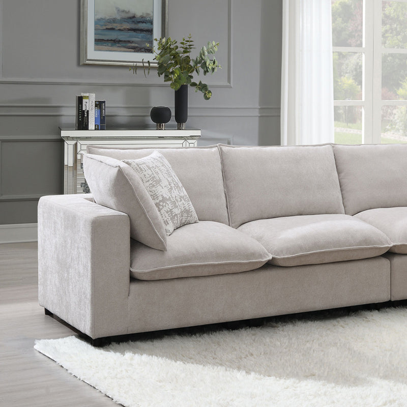 Marisa Modular Sectional Pieces - Feather & Cotton Filled Cushions & Beige Boucle