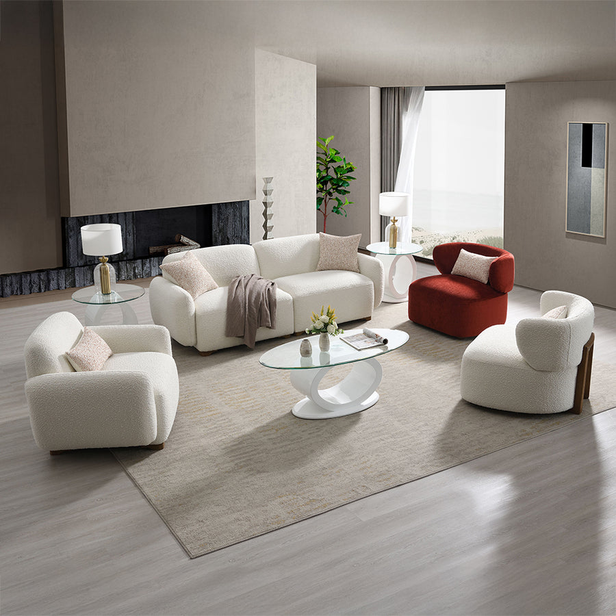 Darius Boucle Seating - Curved Silhouette & Pocket Coil Comfort in Beige