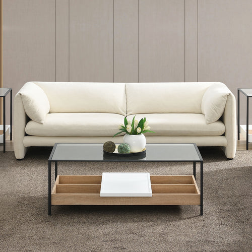 Jaeda Living Room Collection - Beige Linen Sofa & Loveseat with Curved Boucle Accent Chairs