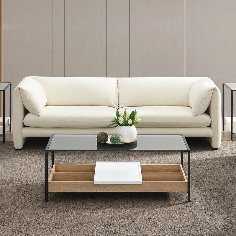 Jaeda Living Room Collection - Beige Linen Sofa & Loveseat with Curved Boucle Accent Chairs