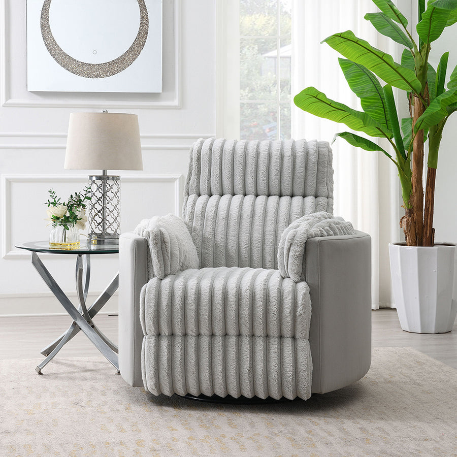 Emee Swivel Glider Recliner & Console - Pocket Coil Comfort in Gray Corduroy