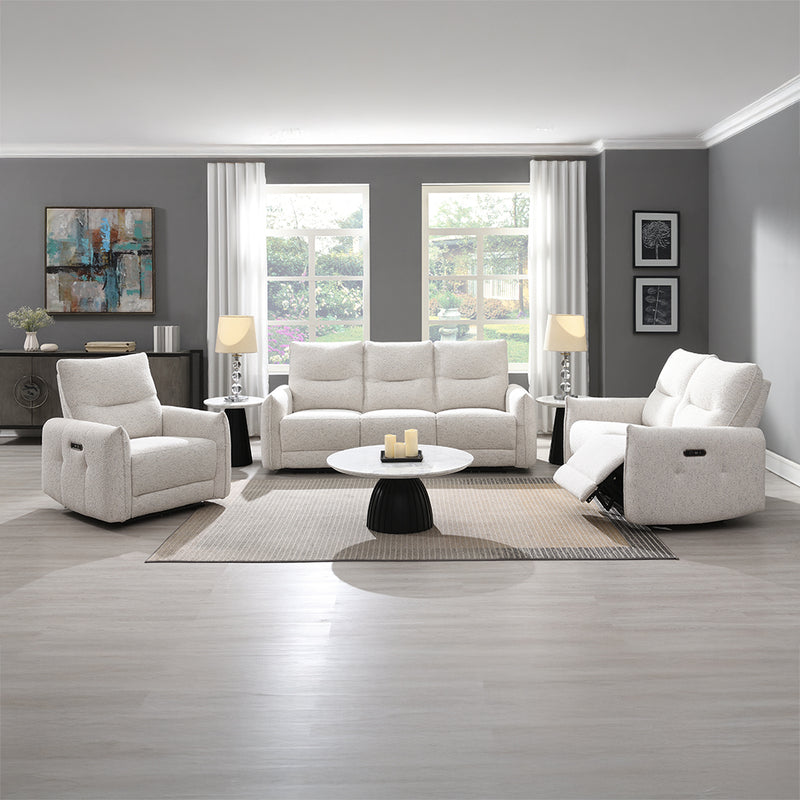 Lalisa Power Motion Sofa, Loveseat & Recliner - USB & Type-C Ports in Cream Chenille