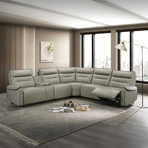 Jayke Power Motion Sectional Sofa - 4D Cinematic Console & Wireless Charging in Light Gray