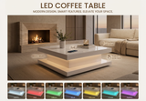 The Lumina coffee table styled with contemporary furniture for scale and aesthetic reference