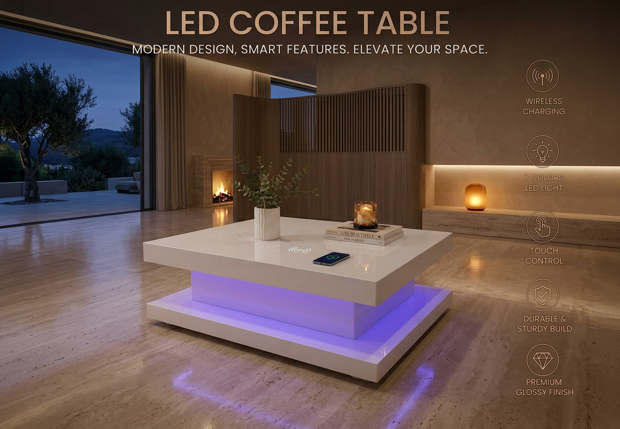 Side profile highlighting the recessed base and architectural form of the bloc table