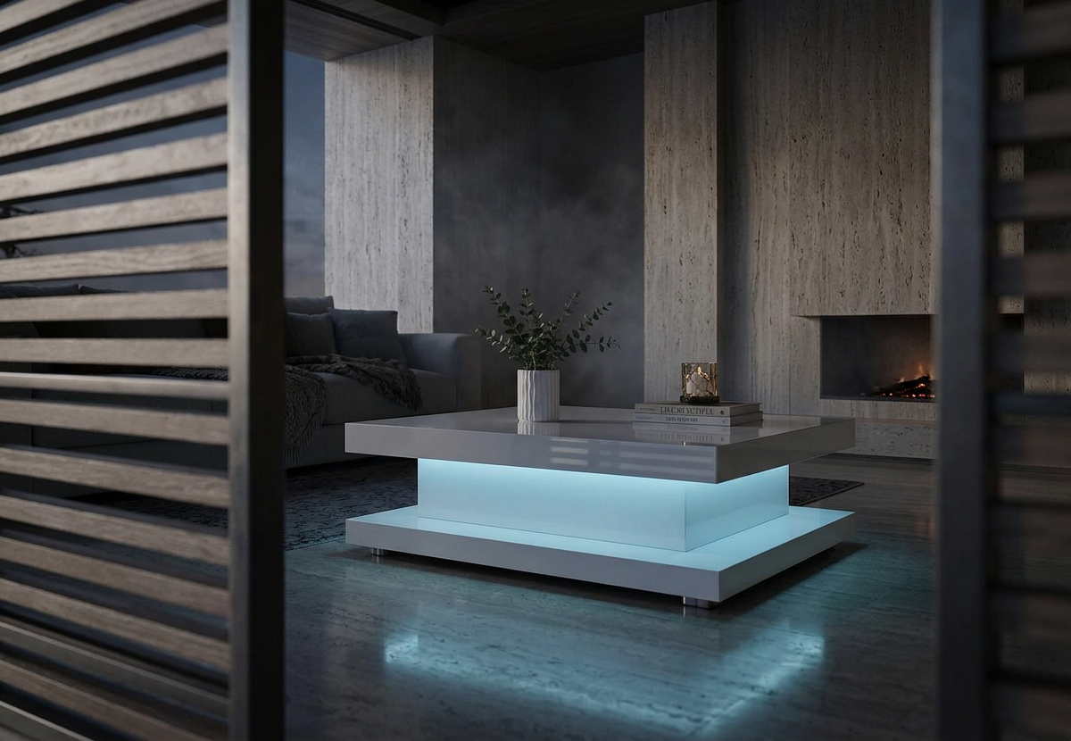 Overhead view of the smooth functional surface of the FOAK Lumina coffee table