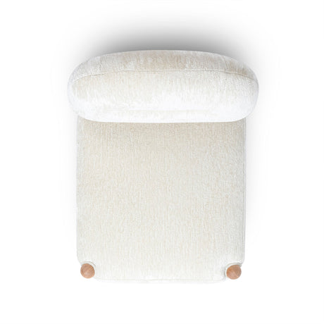 Detail of textured woven chenille fabric fibers on Bruno dining chair seat