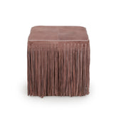 FOAK Daphne square suede fringe ottoman side view on neutral background