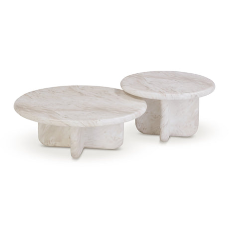 FOAK Juju small white faux marble nesting coffee table front detail