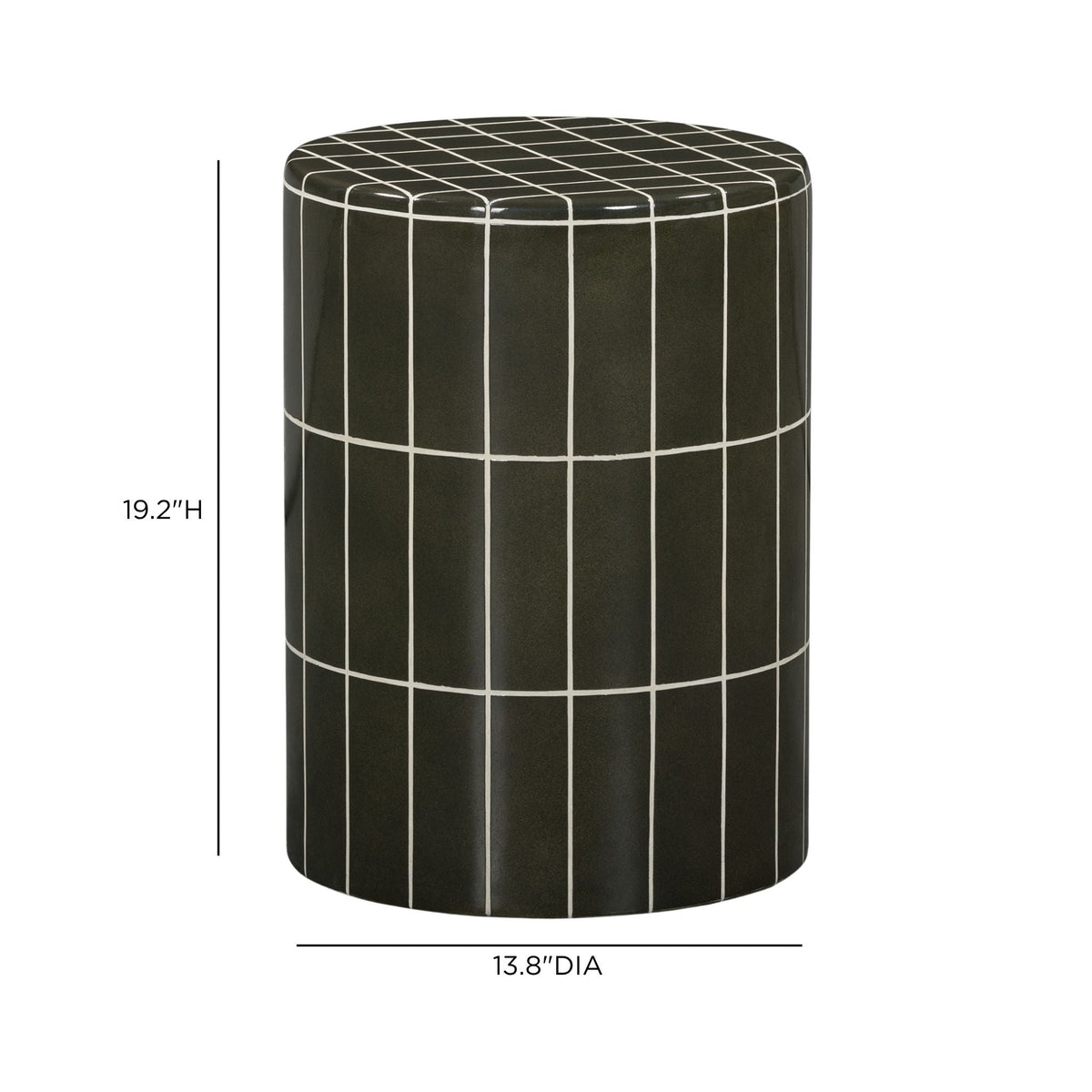 Tatiana concrete side table situated next to contemporary sofa