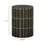 Tatiana concrete side table situated next to contemporary sofa