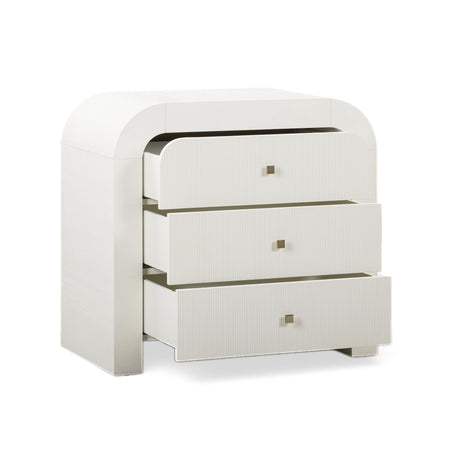 Close-up of upper curved architectural arch on Hump 3-drawer chest