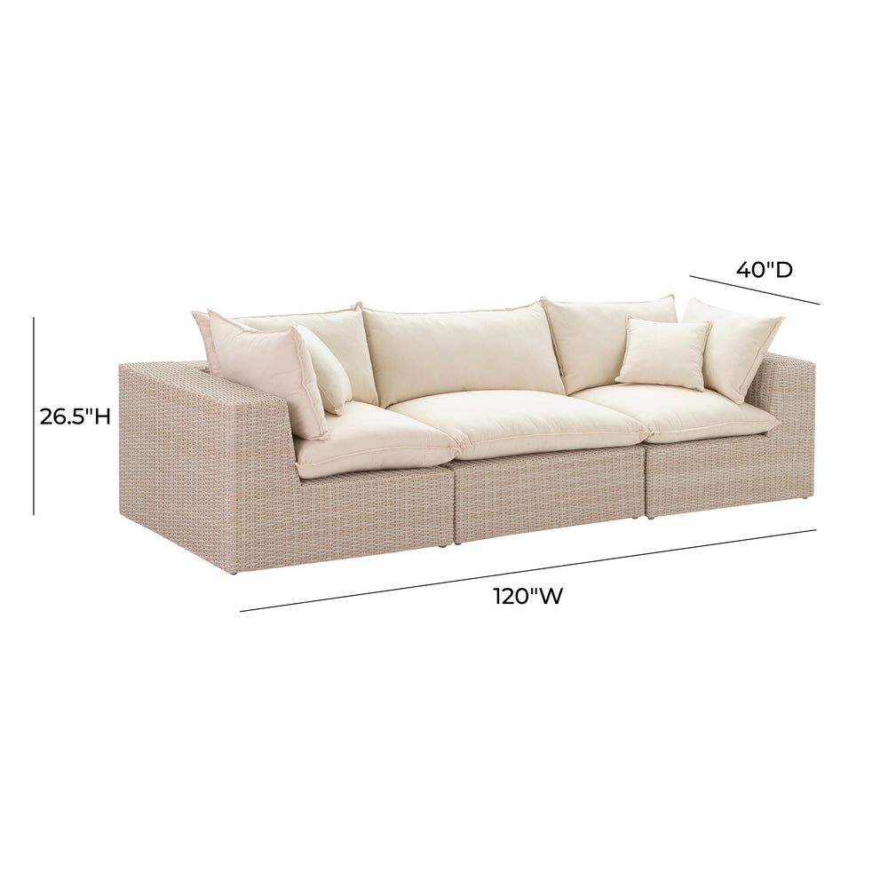 Cali 120" Natural Wicker Outdoor Modular Sofa dimensions