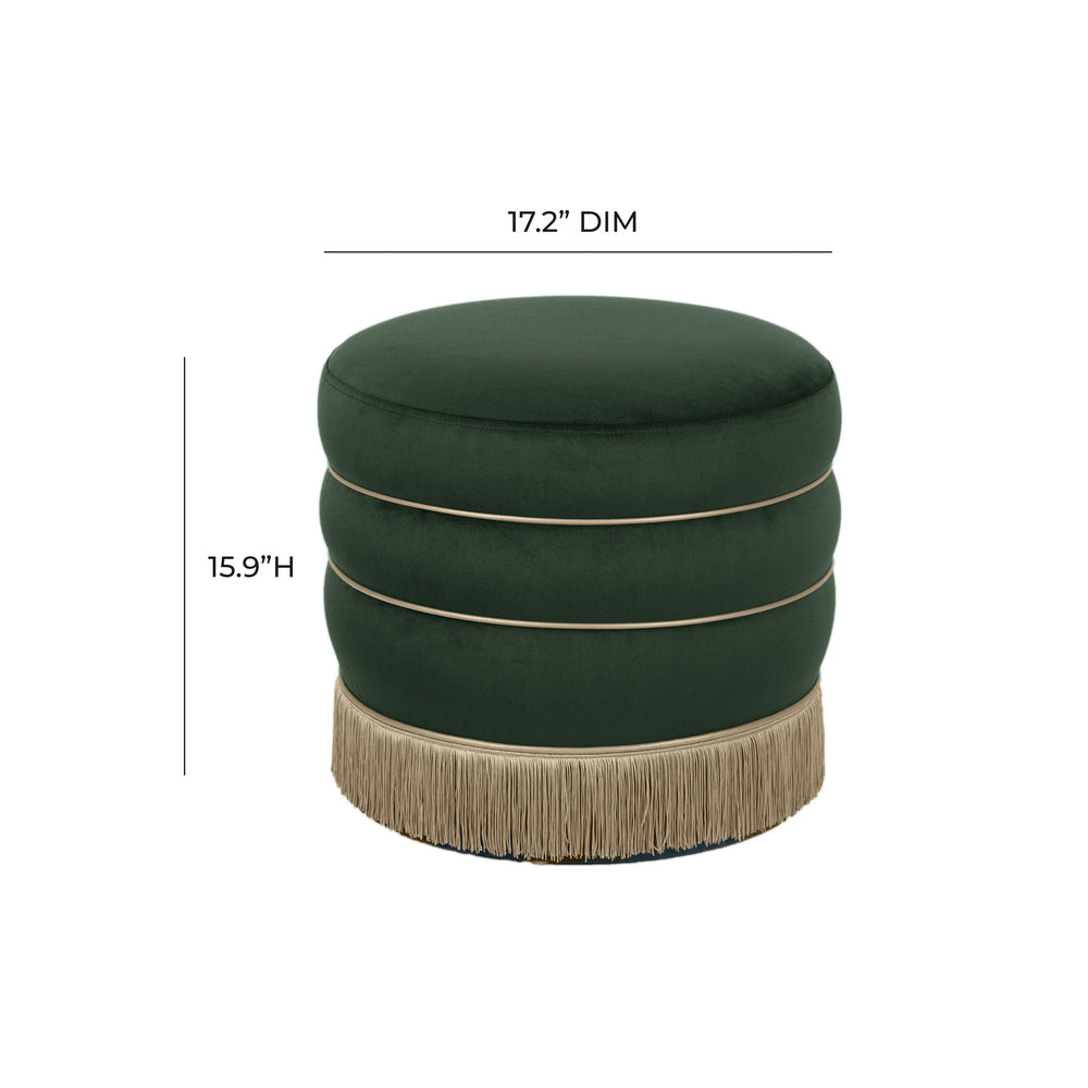 Lakka Velvet Ottoman with Vegan Leather Piping & Tasseled Base - Retro Modern Accent Footstool dimensions