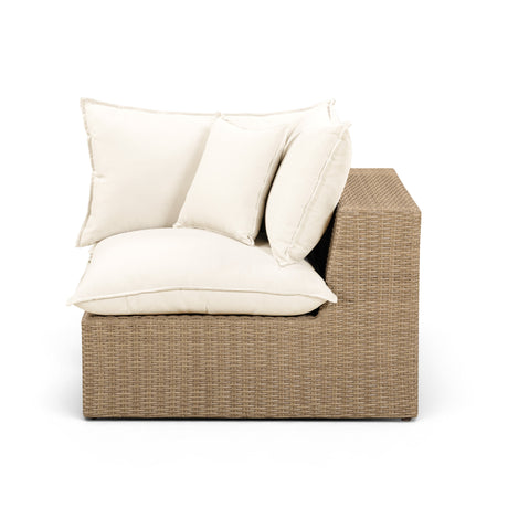 Cali Outdoor Corner Chair in Grey Performance Fabric with Brown Wicker Base