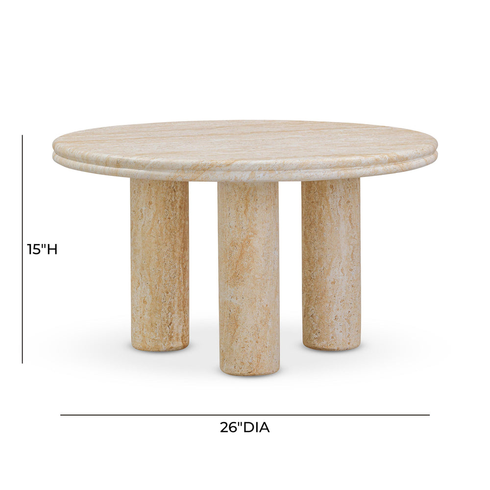 Amora Faux Travertine Indoor/Outdoor Round Accent Table (26"-32") dimensions