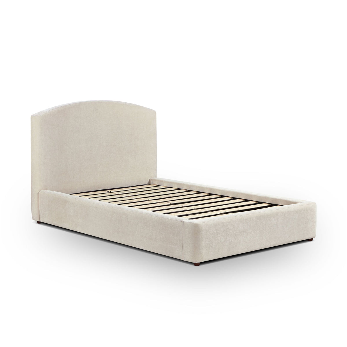 Top-down overview of Leah 48-inch chenille bed frame slat support structure