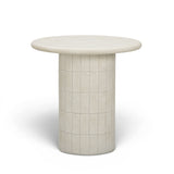 Fafo beige round concrete indoor outdoor side table placed on modern patio