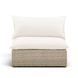 Underside base and supportive feet of the Cali outdoor wicker armless chair frame