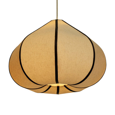 Josephine fabric teardrop pendant lamp illuminated in a contemporary dining room setting