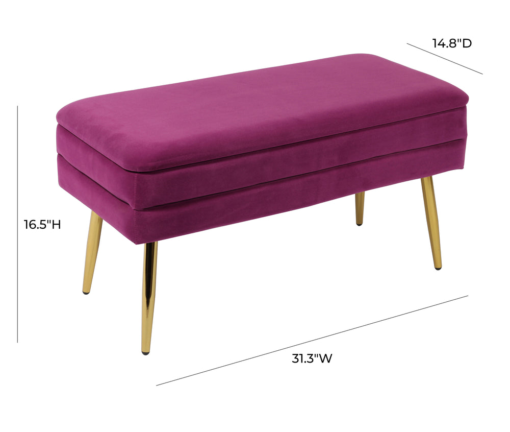 Ziva 31" Velvet Storage Bench dimensions