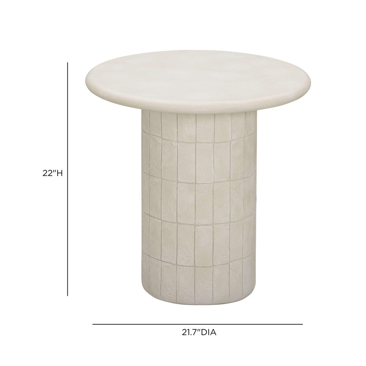 Outdoor lounge setting featuring weather resistant beige concrete accent table