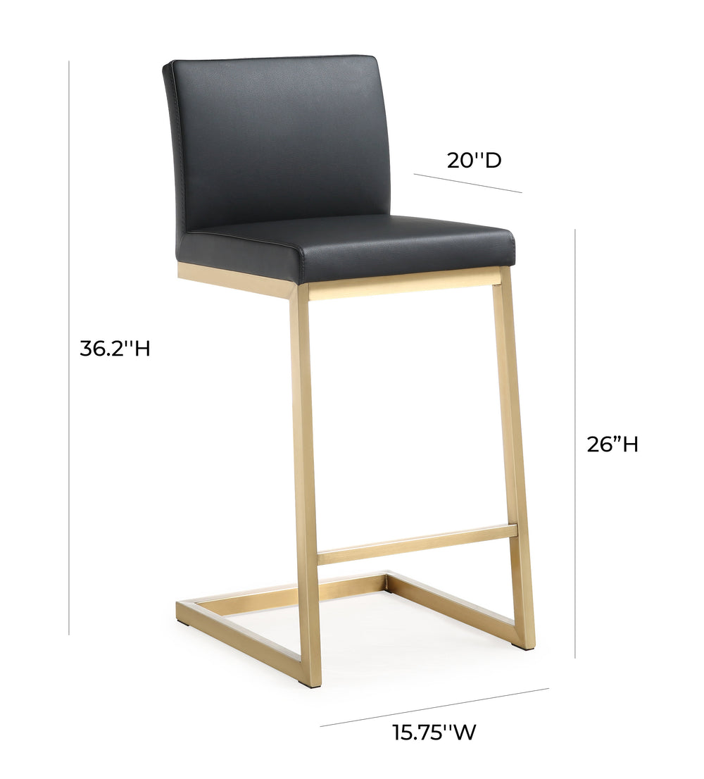 Parma Performance Vegan Leather and Gold Stainless Steel Counter Stool - Set of 2 dimensions