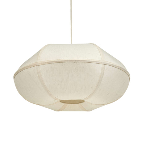 Close-up of textured white fabric shade and contrast piping on the Josephine oblong pendant lamp