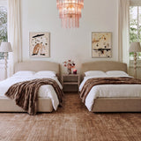 Leah 48-inch chenille bed frame with upholstered headboard in neutral bedroom