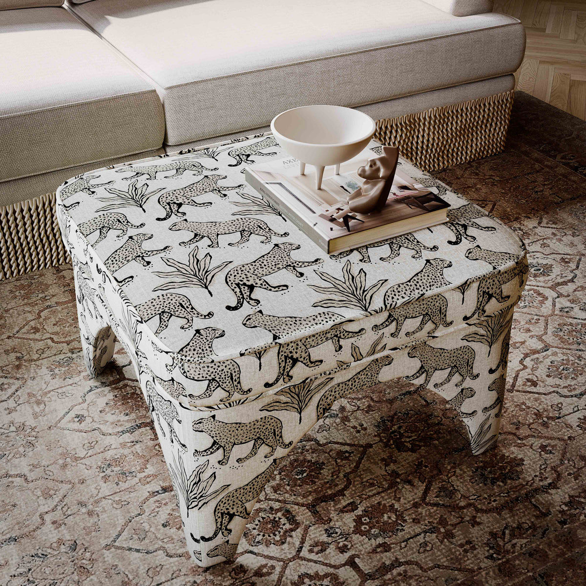 Raji Leopard Performance Jacquard Ottoman - View 8
