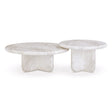 FOAK Juju round white faux marble large coffee table front perspective