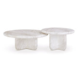 FOAK Juju 2-Piece Faux Marble Indoor Outdoor Nesting Coffee Table Set in White overhead angle
