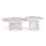 FOAK Juju 2-Piece Faux Marble Indoor Outdoor Nesting Coffee Table Set in White overhead angle