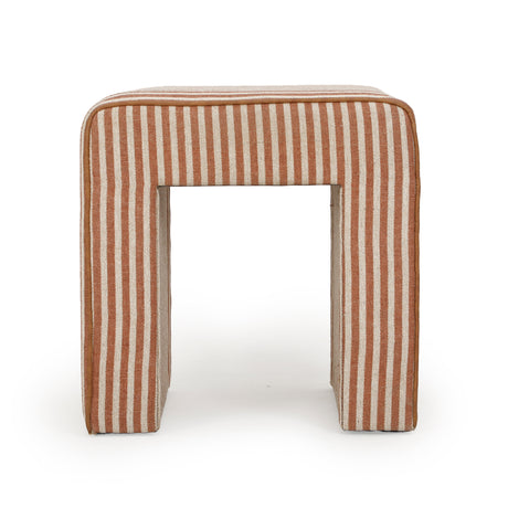 Byron Square Cotton Jute Ottoman in brown stripe fabric variation