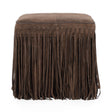 High angle view of the padded square seat on the Daphne fringe ottoman