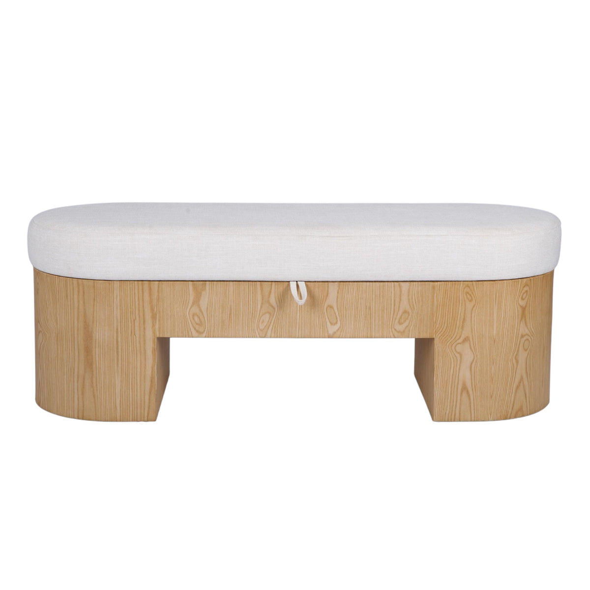 Poppi 49-inch cream performance fabric storage bench angled front view
