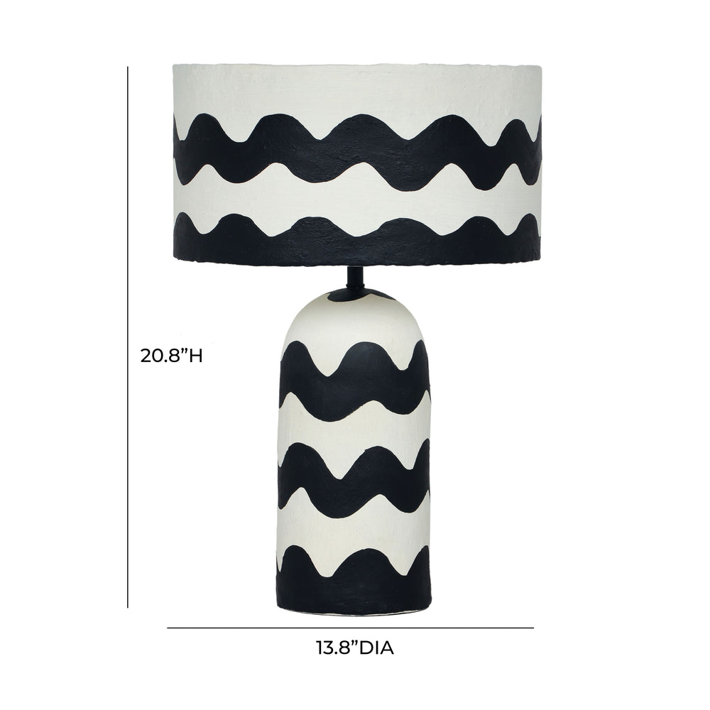 Tropea Black Waves Papier Mache Table Lamp dimensions