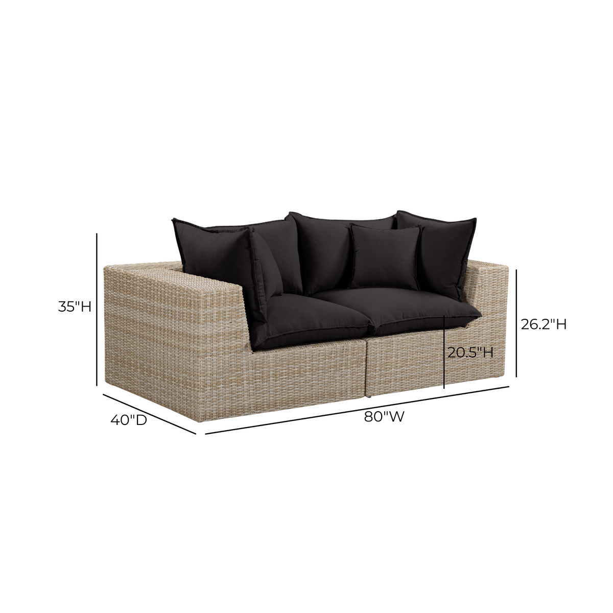 Overhead top-down view of Cali 80-inch performance fabric cushion layout