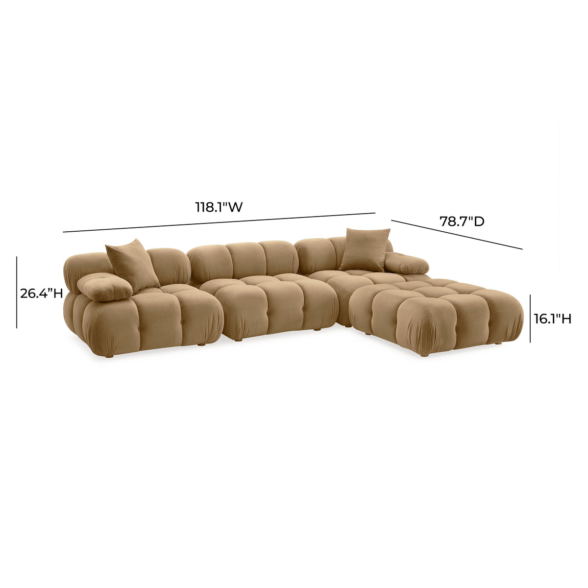 Calliope corner unit connecting flush with armless modular unit
