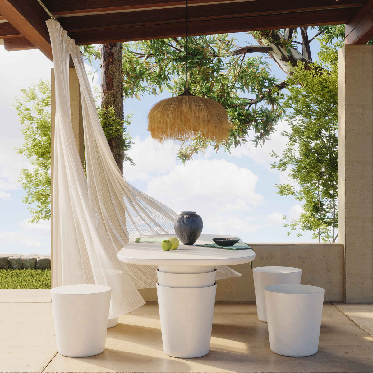 Margot Indoor Outdoor Concrete Stool in modern indoor living room corner