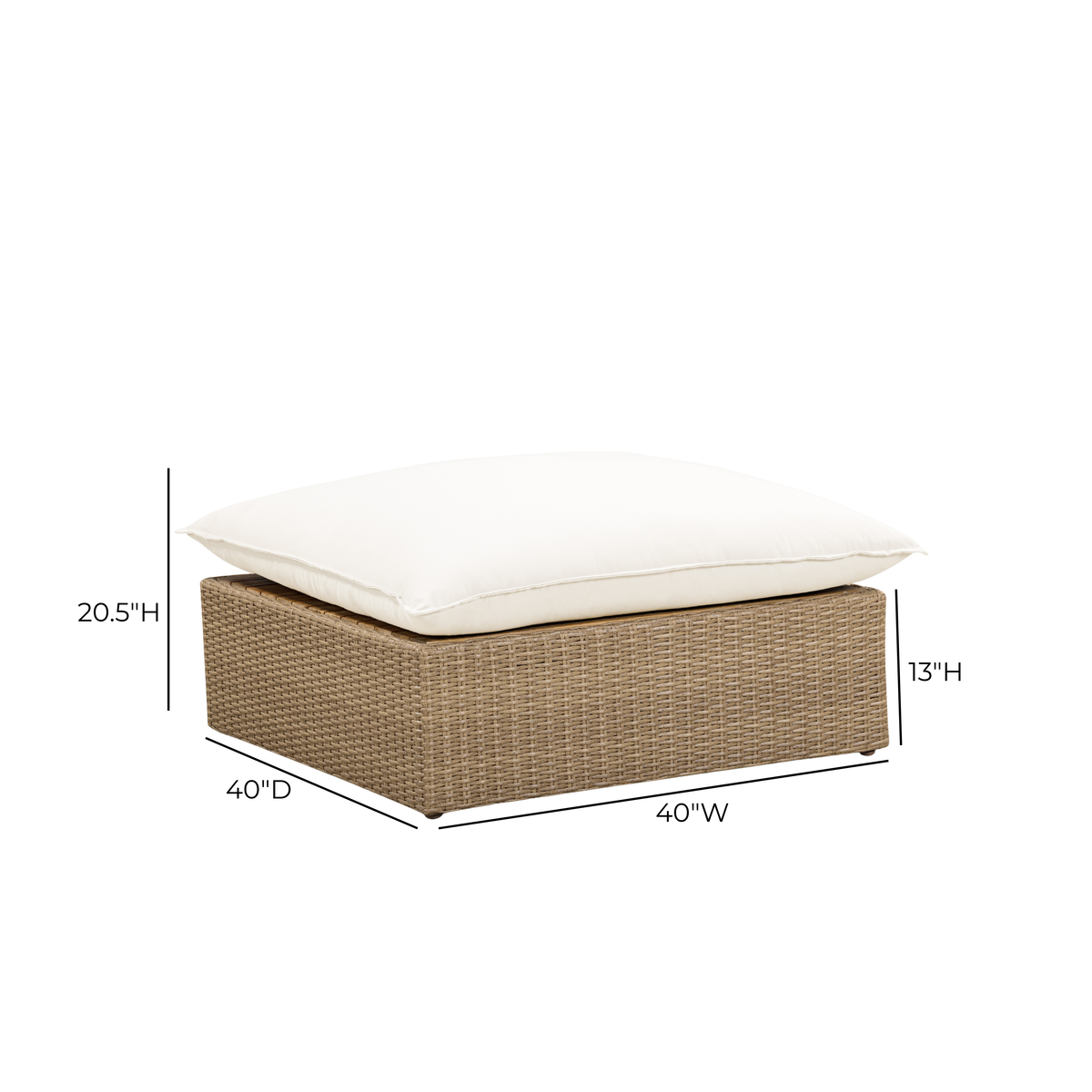 Cali Outdoor Ottoman in Grey Performance Fabric with Brown Wicker Base