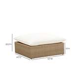 Cali Outdoor Ottoman in Grey Performance Fabric with Brown Wicker Base