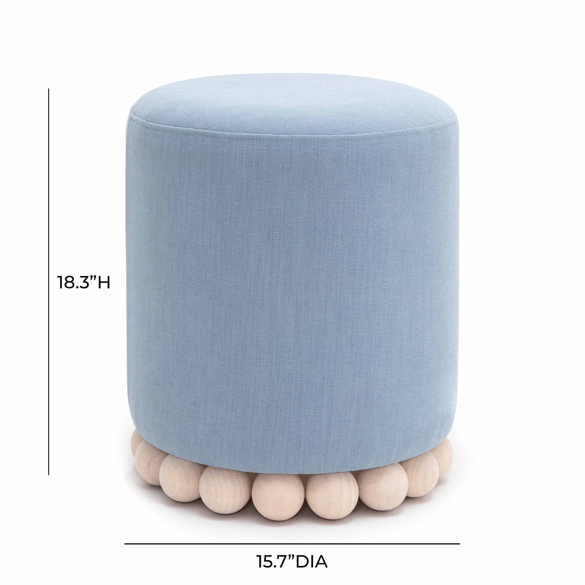 Rear view of Dex round upholstered ottoman