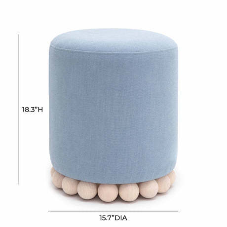 Rear view of Dex round upholstered ottoman