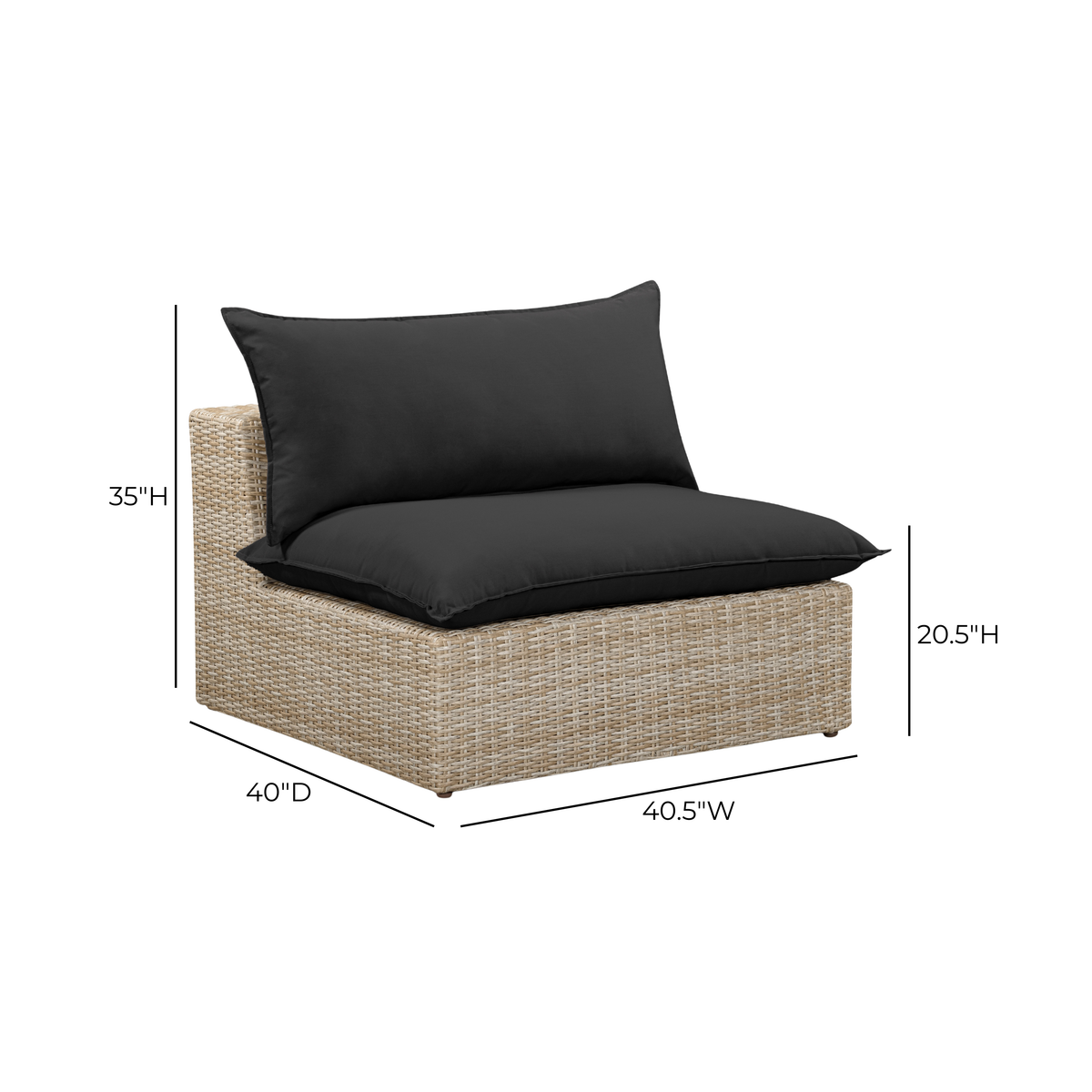 Close-up view of the black performance fabric seat cushion weave on the Cali outdoor chair