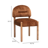 Bruno performance chenille dining chair positioned alongside a natural wood dining table